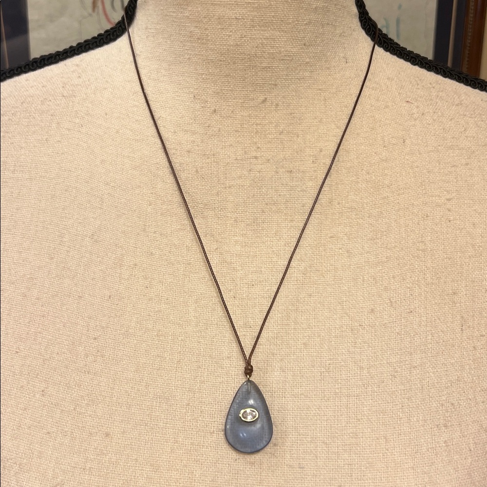Victoria Emerson Teardrop Glass Statement Necklace, Blue, New in Package